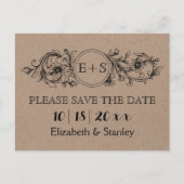 Kraft-Pappe-Initialen Hochzeit Sichern Sie das Dat Ankündigungspostkarte (Vorderseite)