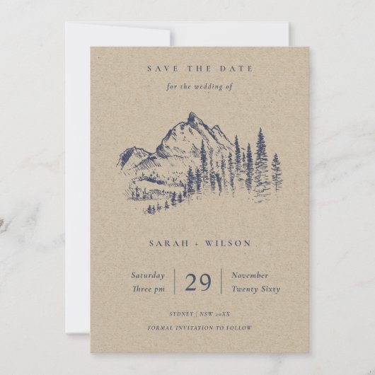 Kraft Pine Mountain Sketch Save the Date Karte (Vorderseite)