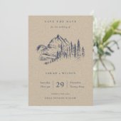 Kraft Pine Mountain Sketch Save the Date Karte (Stehend Vorderseite)