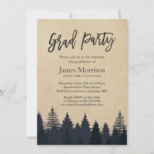 Kraft Pine Tree Forest Graduate Graduate Party Einladung (Vorderseite)