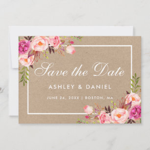 Kraft Pink Blush Aquarell Blumen Save The Date