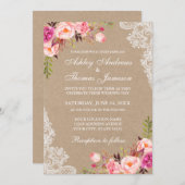 Kraft Pink Blush Blues Lace Wedite Einladung (Vorne/Hinten)