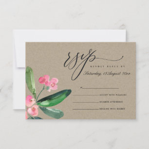 KRAFT PINK CHRISTUS DORN BLÜTE WATERCOLOR RSVP KARTE