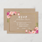Kraft Pink Floral Gold UAWG Wedding Card RSVP Karte (Vorne/Hinten)