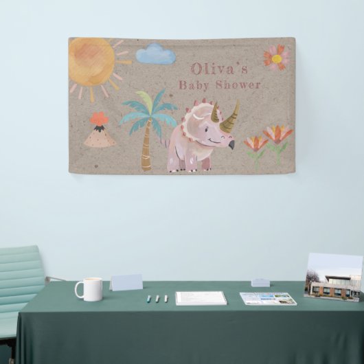 Kraft Pink Triceratops Dinisaur Girl Babydusche Banner (Messeveranstaltung)