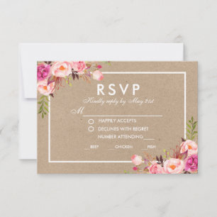 Kraft Pink UAWG Wedding RSVP Karte