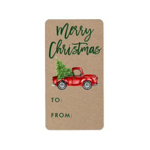 Kraft Pinsel Schrift Vintage-LKW Weihnachtsgeschen Adressaufkleber