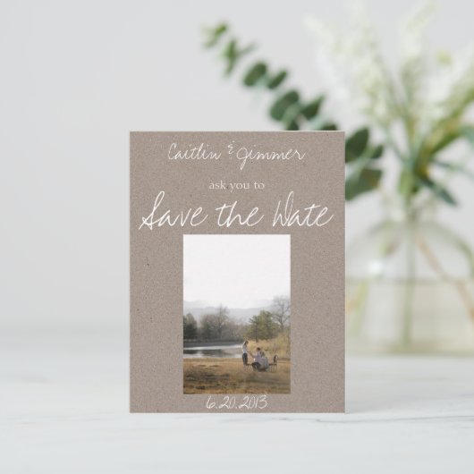 Kraft Postkarte Save the Date (Stehend Vorderseite)