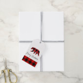 Kraft Red Buffalo Karierter Bär & Frohe Weihnachte Geschenkanhänger (Mit Garn)