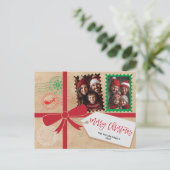 Kraft Red Green Gift Bow Foto Frohe Weihnachten (Stehend Vorderseite)