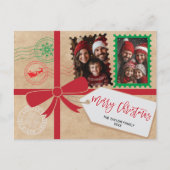 Kraft Red Green Gift Bow Foto Frohe Weihnachten (Vorderseite)