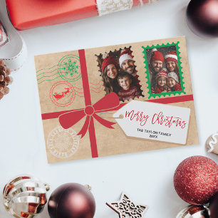 Kraft Red Green Gift Bow Foto Frohe Weihnachten