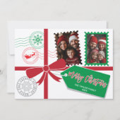 Kraft Red Green Gift Bow Foto Frohe Weihnachten (Vorderseite)