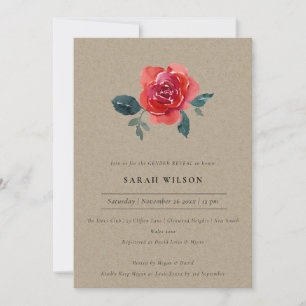 KRAFT RED GREEN ROSE FLORAL GENDER REVEITE EINLADE DANKESKARTE