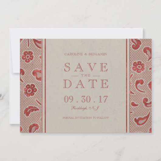 Kraft red Lace rustikale Hochzeit speichern Sie da Save The Date (Vorderseite)