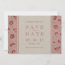 Kraft red Lace rustikale Hochzeit speichern Sie da Save The Date