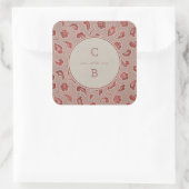 Kraft red Lace rustikales Country Hochzeitmonogram Quadratischer Aufkleber (Tasche)