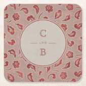 Kraft red Lace rustikales Country Hochzeitmonogram Rechteckiger Pappuntersetzer (Vorderseite)