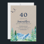 Kraft Rocky Mountain 40. Geburtstag Einladung<br><div class="desc">Diese kraftvolle Rocky Mountain-Einladung zum 40. Geburtstag lädt zu einer Geburtstagsfeier im Freien ein. Das Design besticht durch eine blau-grün gestrichene Wildnislandschaft mit Aquarellkiefern, Vögeln und Bergen auf einem Imitat mit einem hellen Kraftpapier-Hintergrund. Bitte beachten Sie: Dieses Papier ist nicht auf echtes Kraftpapier gedruckt. Es ist eine hochwertige Grafik, die...</div>