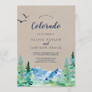 Kraft Rocky Mountain Colorado Hochzeit in Urlaubso Einladung