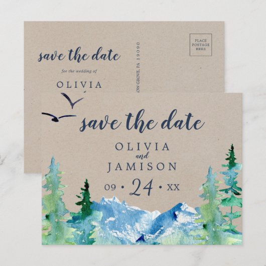 Kraft Rocky Mountain Save the Date Postcard Einladungspostkarte (Vorne/Hinten)