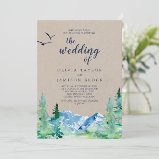 Kraft Rocky Mountain Ziel Hochzeit von Einladung (Stehend Vorderseite)