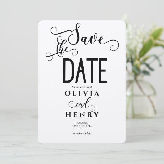 Kraft Romantische Kalligrafie Script Foto QR Code Save The Date (Stehend Vorderseite)