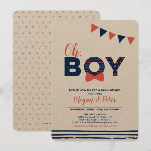Kraft, Rot & Navy   Moderne "Oh Boy" Babyparty Einladung