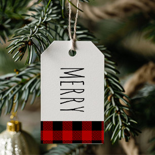 Kraft Roter Buffalo Kariert & Frohe Weihnachten Geschenkanhänger