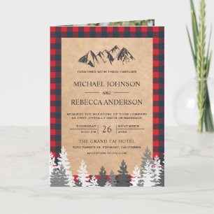 Kraft Roter Buffalo Karo Berg QR Code Hochzeit Einladung