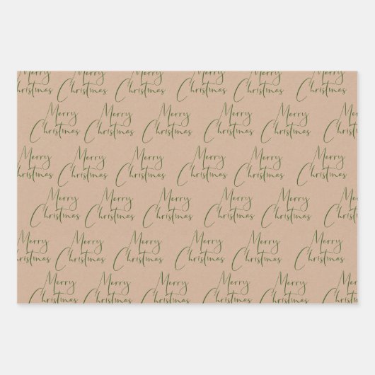 Kraft Rustic Frohe Weihnachten Schwarz Grün Geschenkpapier Set (Vorderseite 3)