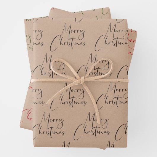 Kraft Rustic Frohe Weihnachten Schwarz Grün Geschenkpapier Set (Beispiel)
