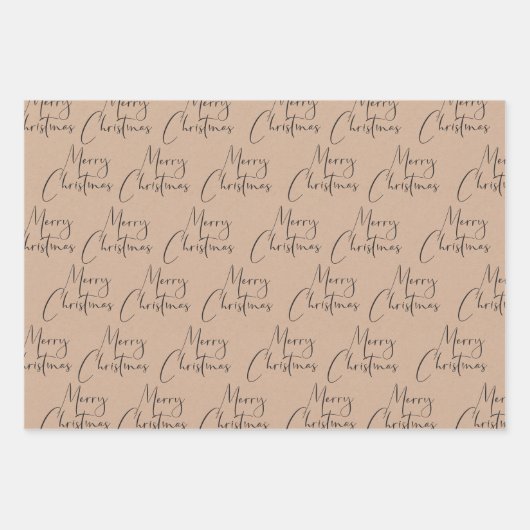 Kraft Rustic Frohe Weihnachten Schwarz Grün Geschenkpapier Set (Vorderseite)