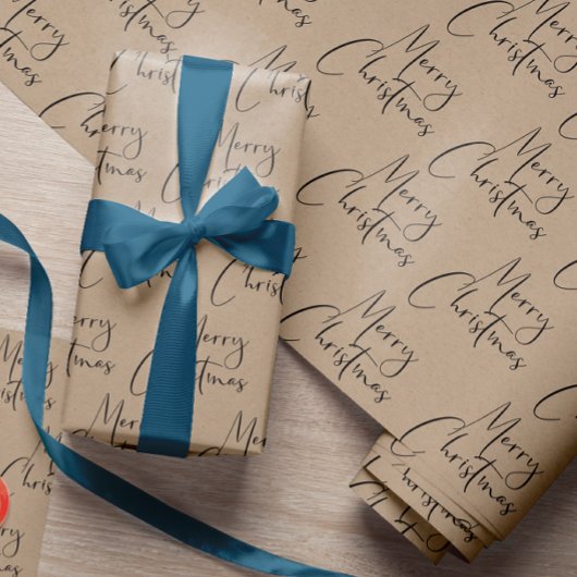 Kraft Rustic Frohe Weihnachtsschrift Geschenkpapier