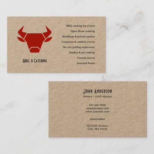Kraft Rustic Vintage Logo Catering Business Card Visitenkarte (Vorne/Hinten)