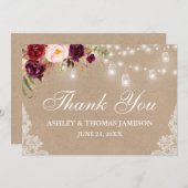 Kraft Rustic Wedding floral Jar Lights Lace Dankeskarte (Vorne/Hinten)