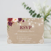 Kraft Rustic Wedding Jar Lights Lace Floral UAWG RSVP Karte (Stehend Vorderseite)