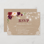 Kraft Rustic Wedding Jar Lights Lace Floral UAWG RSVP Karte (Vorne/Hinten)