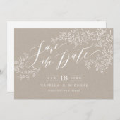 Kraft rustikale Blumenkalligraphie Save the Date (Vorne/Hinten)