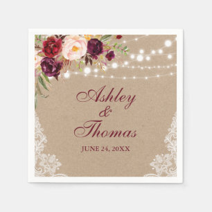 Kraft Rustikale Hochzeitbeleuchtung, Flora Serviette