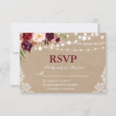 Kraft Rustikale Hochzeitbeleuchtung Lace Floral UA RSVP Karte (Vorderseite)