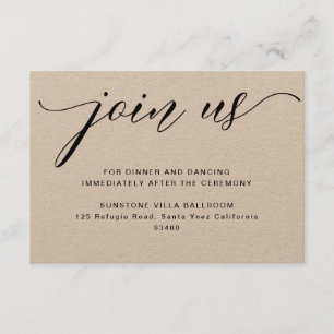 Kraft, rustikale Hochzeitsempfangskarte Begleitkarte