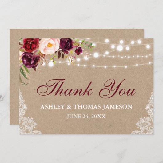Kraft Rustikale Hochzeitslichter mit blühenden Lic Dankeskarte (Vorne/Hinten)