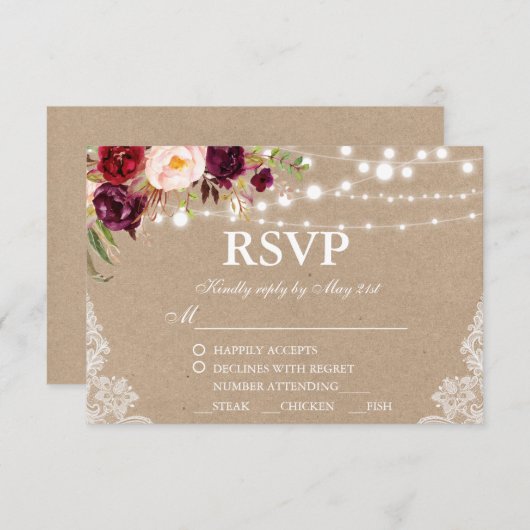 Kraft Rustikale Hochzeitspur UAWG w/Meal RSVP Karte (Vorne/Hinten)