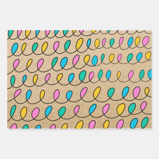 Kraft Rustikale Weihnachtsbeleuchtung Geschenkpapier Set (Vorderseite 3)