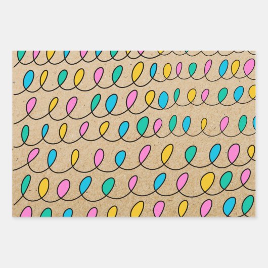 Kraft Rustikale Weihnachtsbeleuchtung Geschenkpapier Set (Vorderseite)