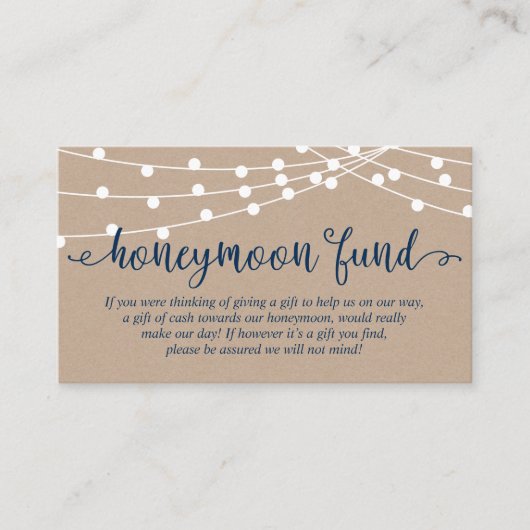 Kraft-Saitenlichter, Navy Blue, Honeymoon Fund Begleitkarte (Vorderseite)