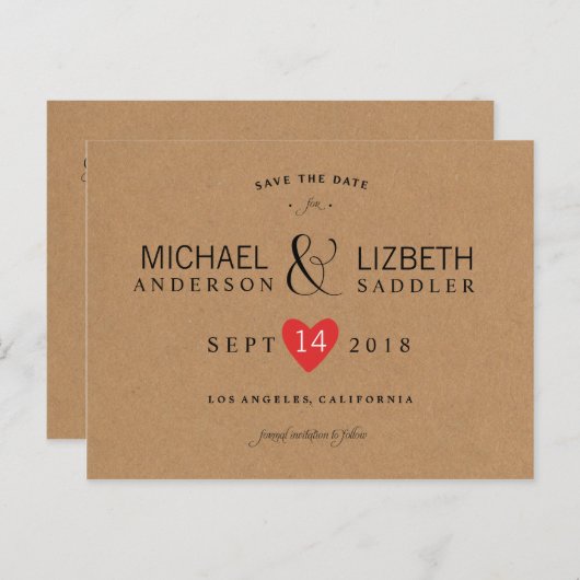 Kraft Save the Date, einfach Save the Date Ankündigungspostkarte (Vorne/Hinten)