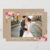 Kraft Save the Date rosa Blumenkarte Dankeskarte (Vorne/Hinten)