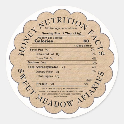 Kraft Scallop Honey FDA Nährwertkennzeichnung Runder Aufkleber (Vorderseite)